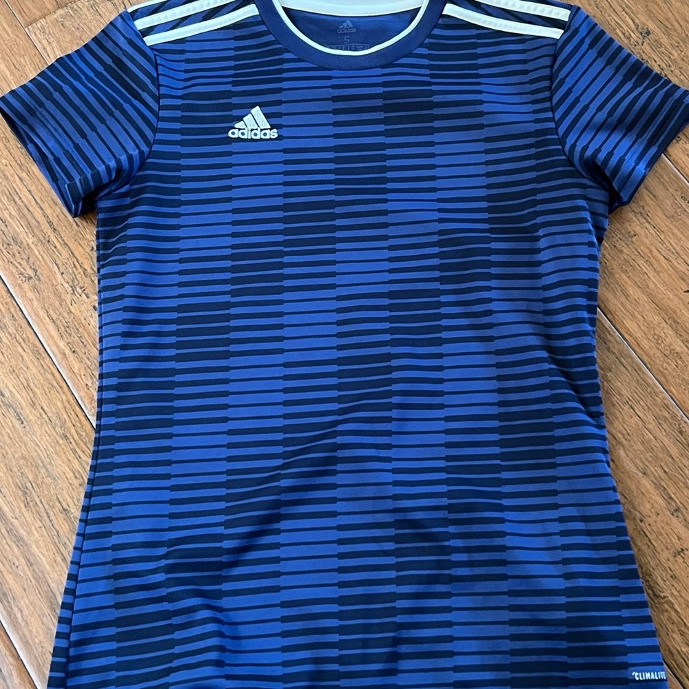 Adidas Navy and White Striped Jersey